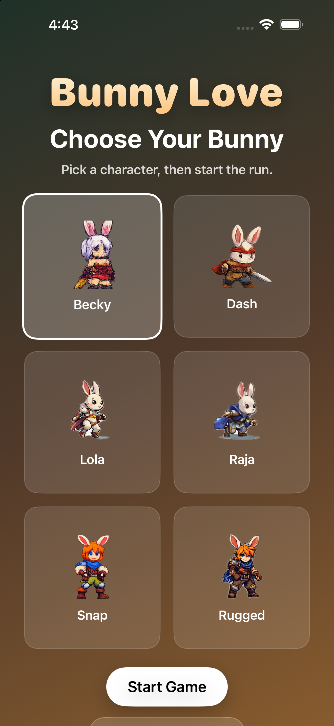 Bunny Love Home Screen